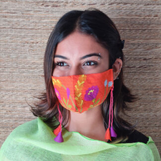 Stay Safe Silk Rust Orange Collage Mask